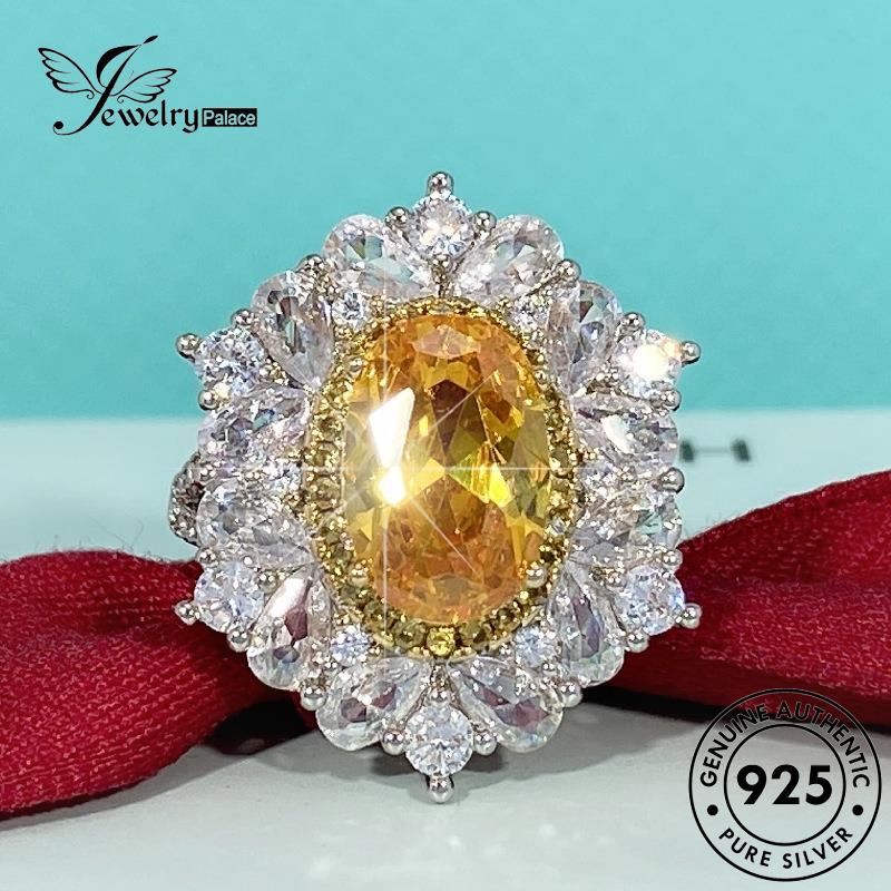 Tempat Perhiasan Wanita Cincin Perak925 Emas Asli Citrine Oval Mewah R947