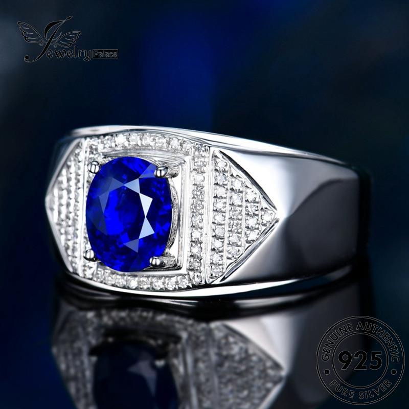 Jewelrypalace Cincin Emerald Perhiasan Pria Safir Perak Simple925 Asli M089