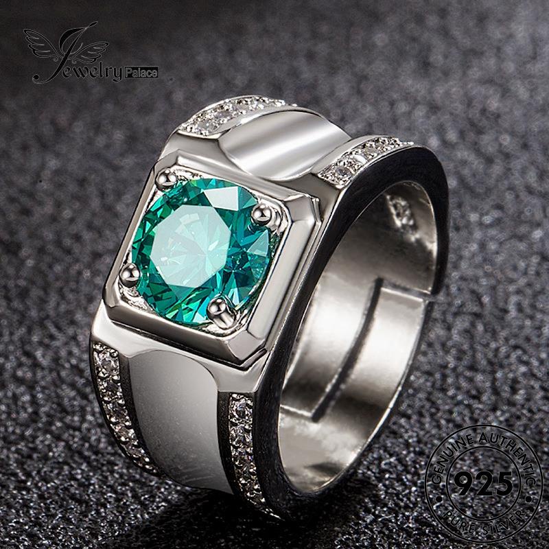 Perhiasantempat Aquamarine Mendominasi Panah Perak Pria 925hati Asli Dan Cincin R986