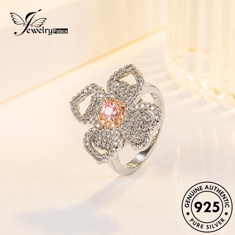 Jewelrypalace Berlian Love925 Cincin Mewah Pink Perak Asli Wanita Kristal R988