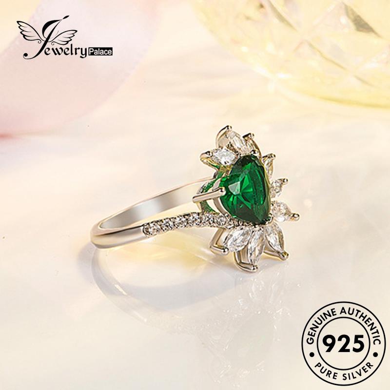 Jewelrypalace 925cincin Wanita Zamrud Asli Cinta Temperamen Perak R1139