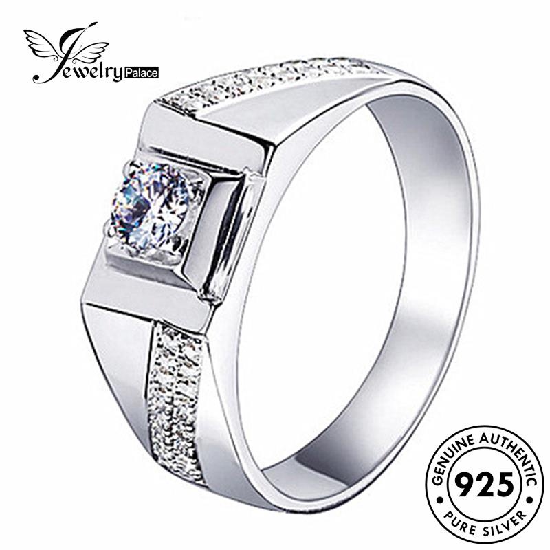 Tempat Perhiasan Pria Cincin Perak Moissanite Berlian Asli Simple925 R1556