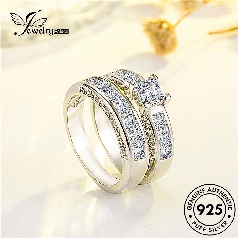 Jewelrypalace Cincin Couple Perak Asli Moissanite925 Berlian Klasik R1276