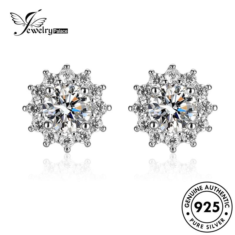 Jewelrypalace Stud Bunga Asli925 Wanita Anting Perak Moissanite Berlian Matahari E17