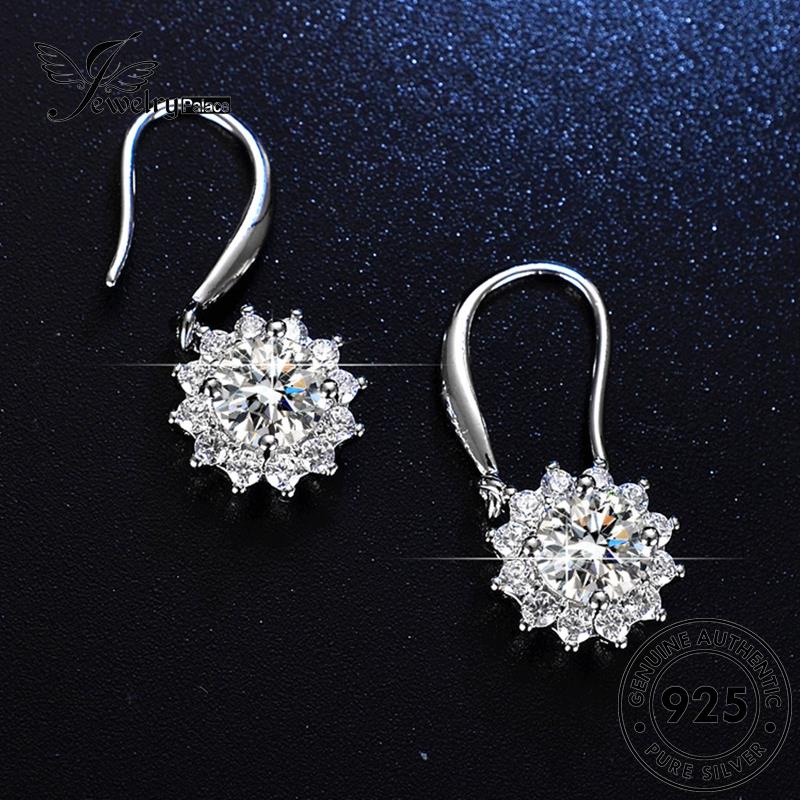 Jewelrypalace Hook Anting Perak Berlian Matahari925 Moissanite Wanita Bunga Asli E18