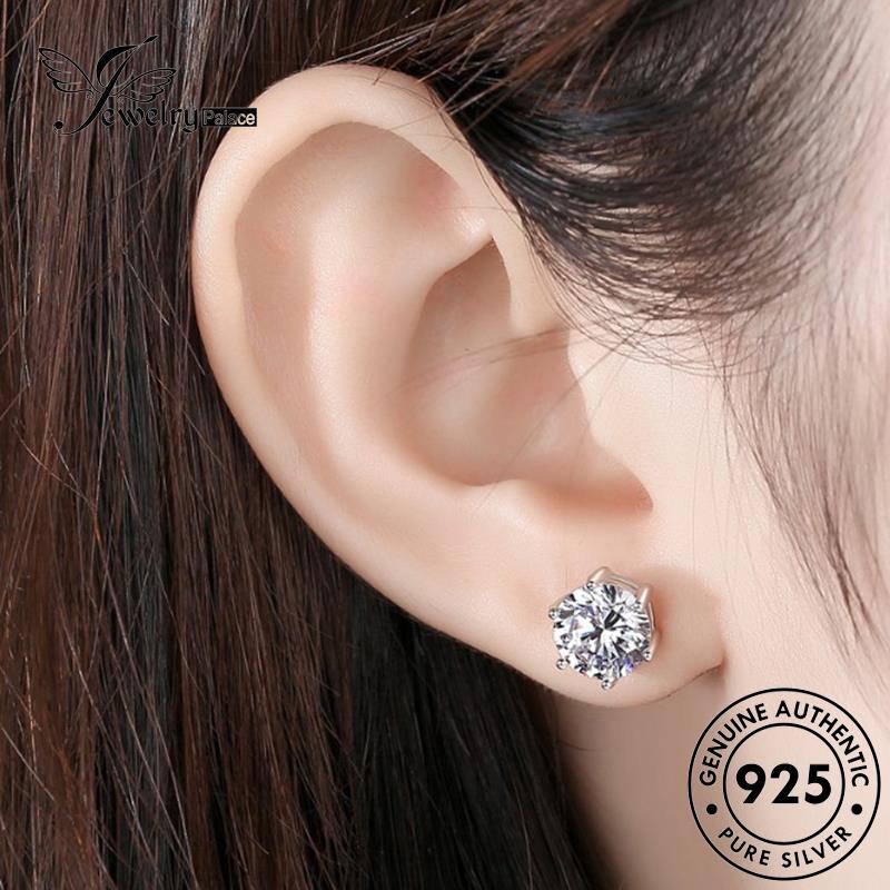 Jewelrypalace925 Asli Tusuk Berlian Moissanite Wanita Anting Perak Bulat E23