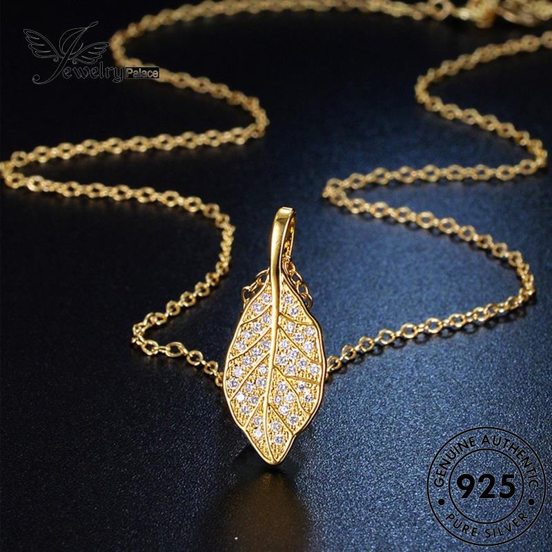 Jewelrypalace Asli925 Kalung Wanita Emas Daun Perak Berlian Halus Moissanite N22