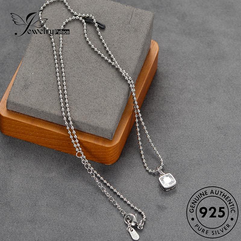 Jewelrypalace Perak Simple Berlian Wanita Kalung Asli Moissanite925 Berlian Kotak N40