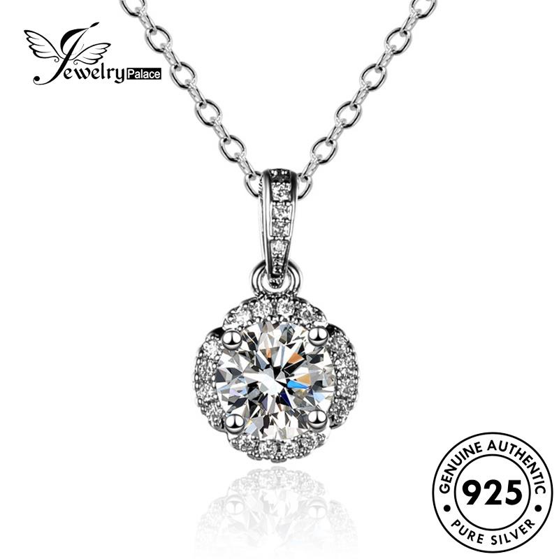 Jewelrypalace Moissanite925 Berlian Bulat Kalung Perak Fashion Wanita Asli N83