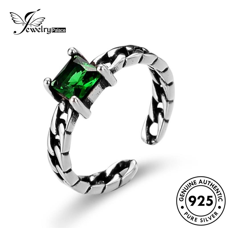 Jewelrypalace Retro Perak925 Cincin Kotak Emerald Wanita Asli R17