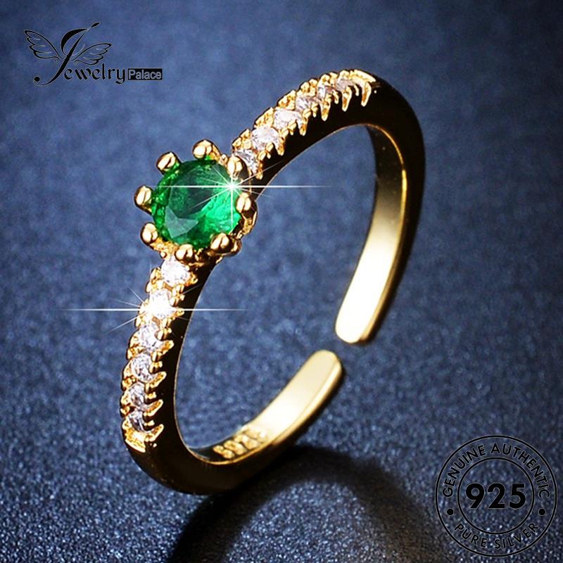 Jewelrypalace Lingkaran925 Perak Gold Emerald Simple Asli Wanita Cincin R56