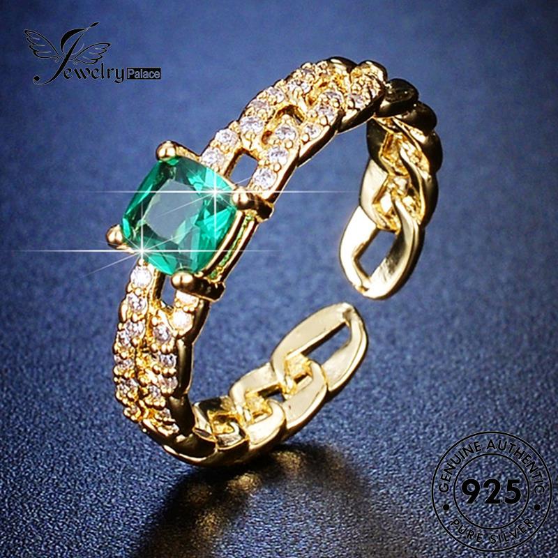 Tempat Perhiasan Wanita Cincin Kotak Fashion Zamrud Perak925Emas Asli R64