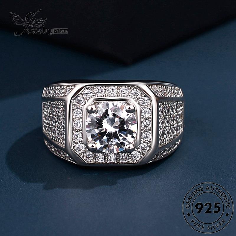 Tempat Perhiasan Pria Perak925 Asli Cincin Moissanite Mendominasi Berlian R388