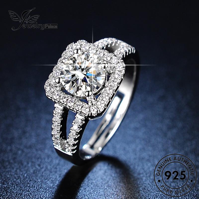 Jewelrypalace Kreatif Asli Cincin Berlian Persegi Wanita Perak Moissanite925 R397