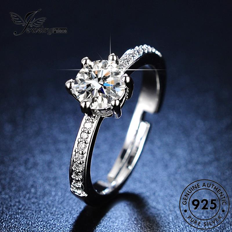 Jewelrypalace Asli Cakar Perak Wanita Moissanite Cincin Klasik Enam925 Berlian R425