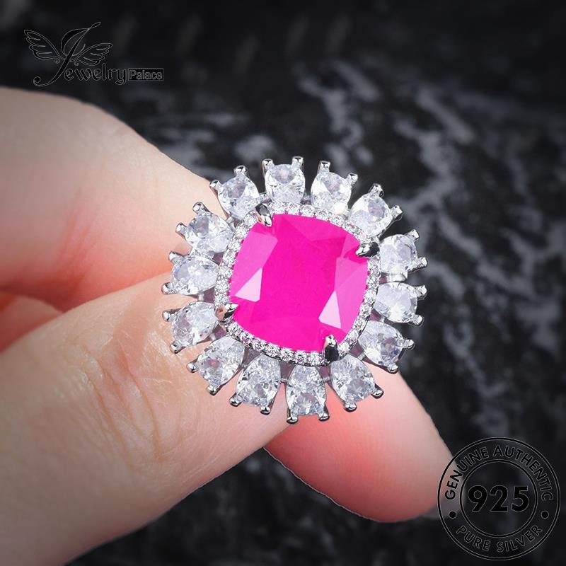 JEWELRYPALACE 925 Sterling Perhiasan Nikah Silver Aksesori Crystal Wanita Silver Asli Square Pink Murni Original Cincin Perak korea Diamond Kawin R2576