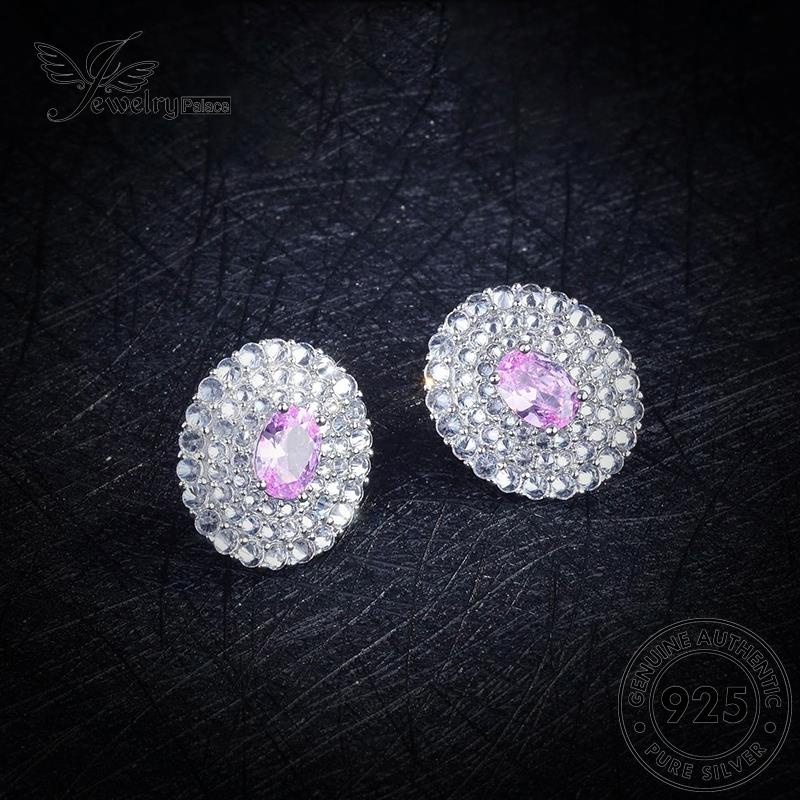 Jewelrypalace Anting Asli Wanita Pink Berlian Silver Stud Kristal Oval925 E1320