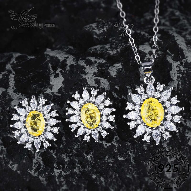 Jewelrypalace Perak Asli Citrine Set Bunga925 Kalung Matahari Wanita S640