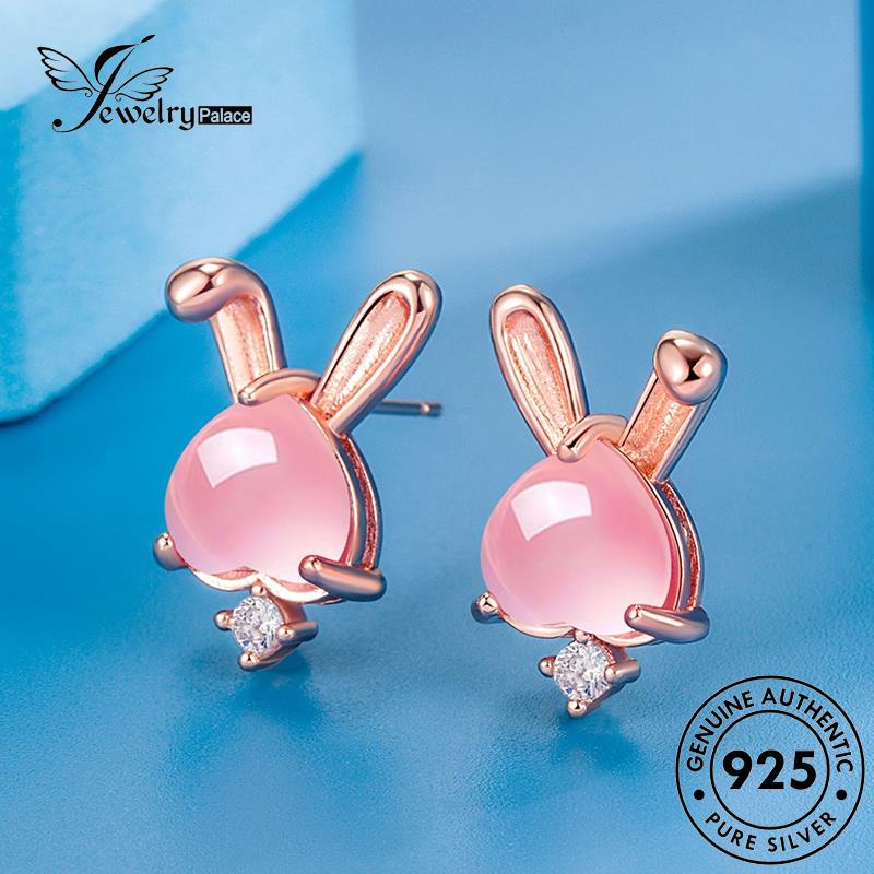 Jewelrypalace Asli Tusuk Kristal Berlian925 Perak Emas Wanita Anting Kelinci Pink E730