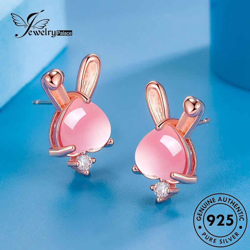 Jewelrypalace Asli Tusuk Kristal Berlian925 Perak Emas Wanita Anting Kelinci Pink E730