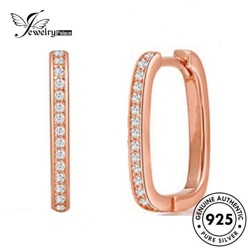 Jewelrypalace Persegi Panjang Moissanite Hoop Wanita Perak Emas Asli Berlian925 Anting E735