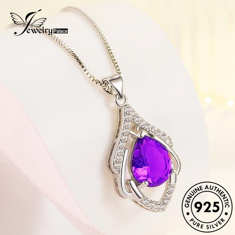 Jewelrypalace Temperamen Perak Droplet Asli Amethyst Air Wanita925Kalung Emas N1112