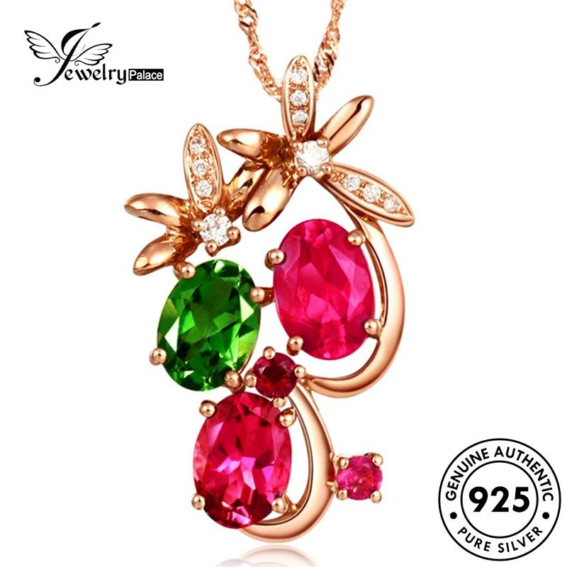 Jewelrypalace Ruby Wanita Bunga925 Emas Asli Kalung Perak Creative N1123