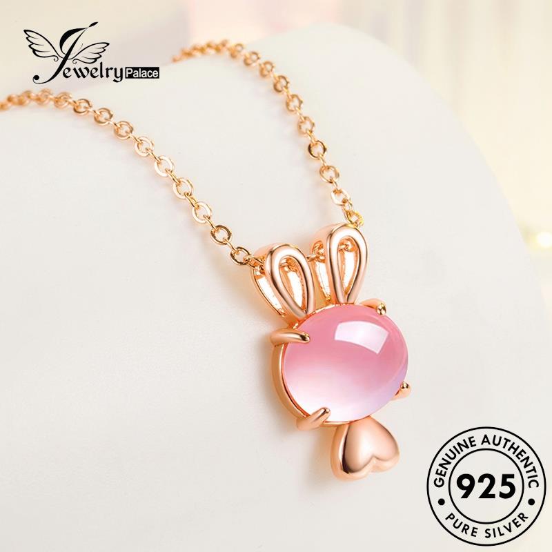 Jewelrypalace Asli925 Set Pink Bunny Emas Berlian Wanita Kristal Kalung Perak Elegan S72