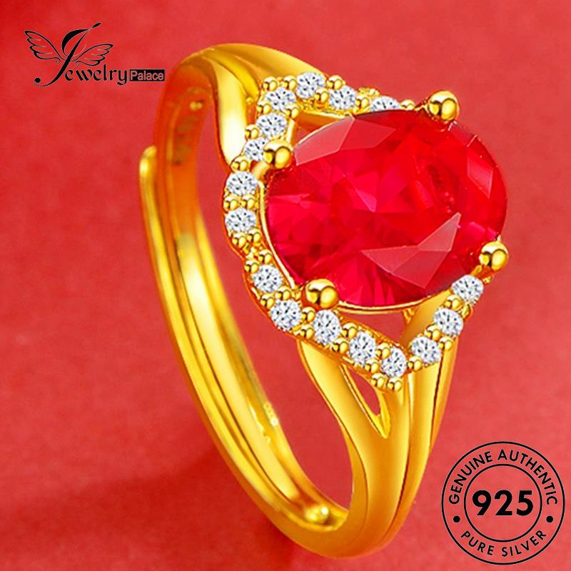 Perhiasanpalace Asli Wanita925 Oval Ruby Cincin Perak Gold R1749