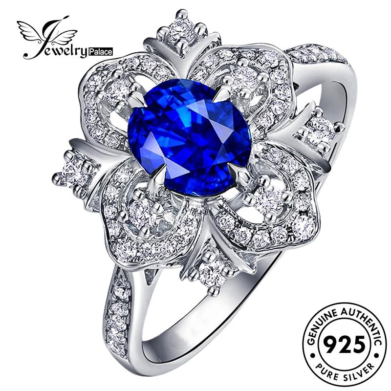 Jewelrypalace Sapphire Bunga Asli Cincin925 Wanita Mewah Perak R1732