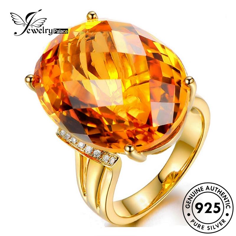 Jewelrypalace Cincin Perak Gold Oval Asli Wanita Citrine925 R1798