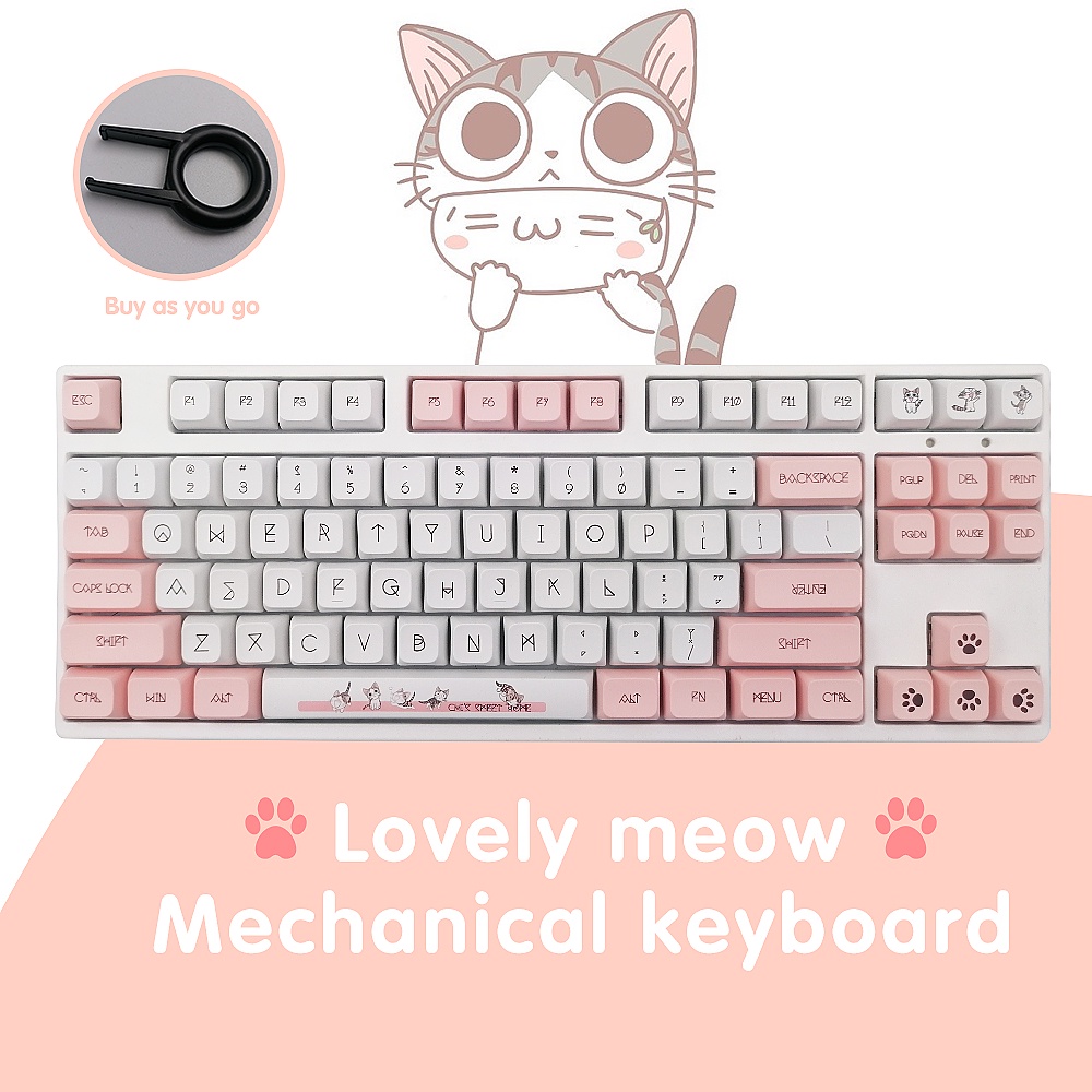 120kunci XDA Pewarna Sublimasi PBT keycap Kucing Keju Cute Cat Paw Untuk CherryMx Gateron Axis Kailh Switch Keyboard Mekanik