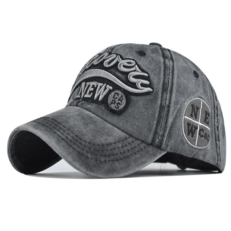 Nwe Topi baseball denim Bordir Pria Wanita Trendi Versi Korea Dicuci Huruf Bordir Tua Pecah Memuncak Topi Musim Semi Kasual Topi Matahari