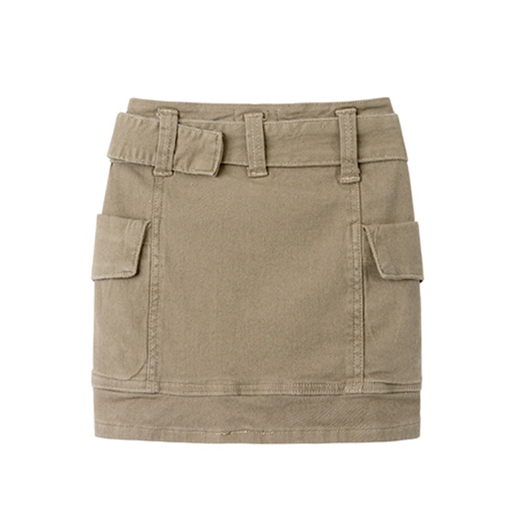 Red American retro denim tooling rok perempuan musim panas hot gadis rok mini khaki A-line rok tas pinggul rok rok