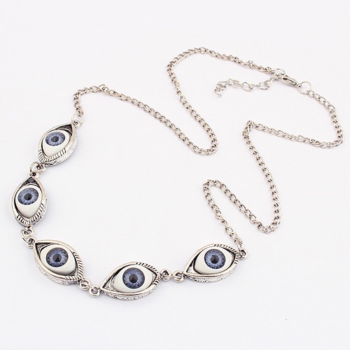 Vintage Punk Evil Eye Necklaces Untuk Pria 5 Pcs Bola Mata Biru Sambung Berlebihan Beberapa Mata Setan Padat Kalung Perhiasan