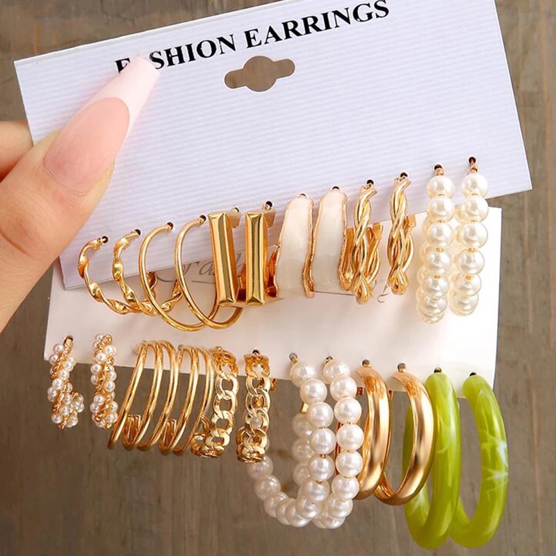 Korea Fashion Drop Oil Resin Hoop Earrings Untuk Wanita Mutiara Hati Kupu-Kupu Ular Drop Earring Set Tai Chi Kristal Bulan Stud Earing Perhiasan Aksesoris