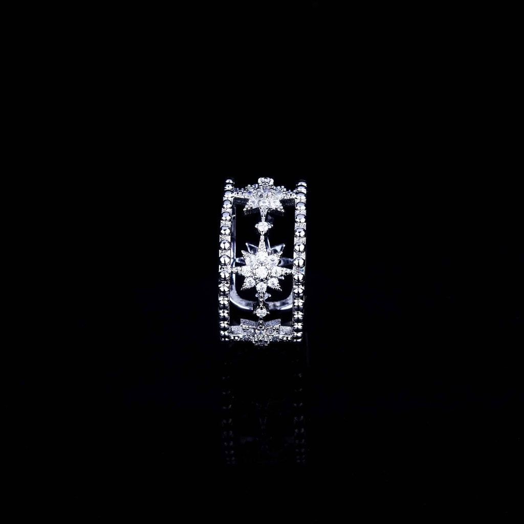 Goldkingdom Aksesoris Perhiasan Fashion Ready Stock Eight-star Adjustable Bead-Bermata Vintage Micro Bertatahkan Berlian Potongan Cincin Wanita