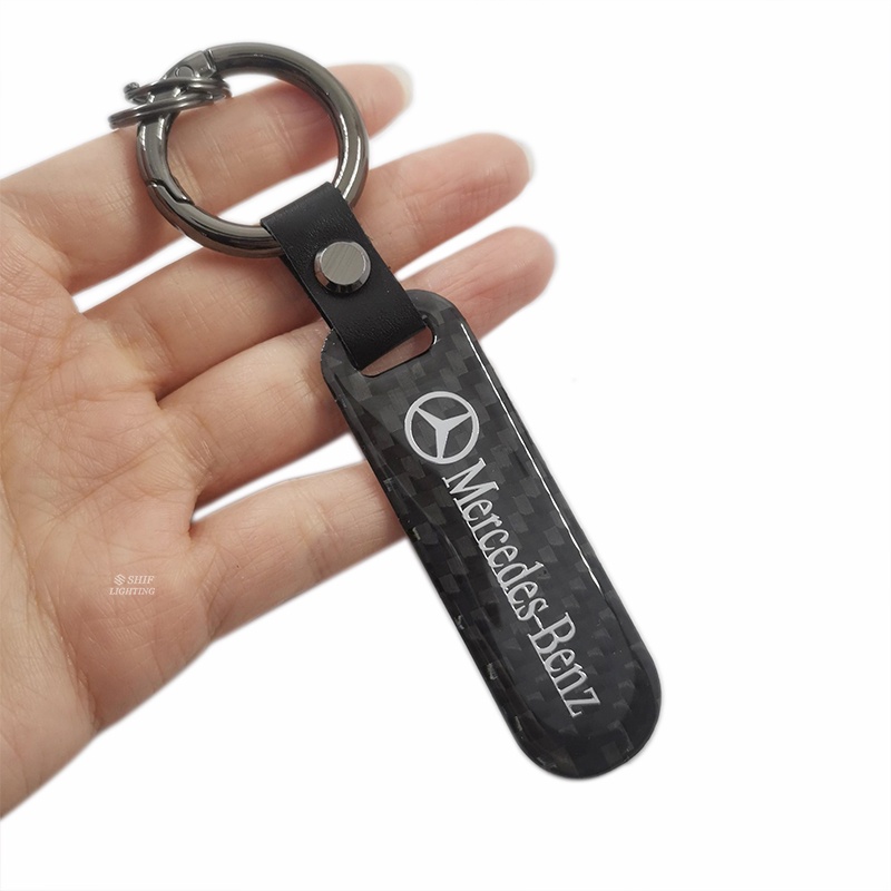 1x Logam Serat Karbon AMG Mercedes Benz Logo Auto Mobil Hias Kunci Ring Rantai Hadiah Kado