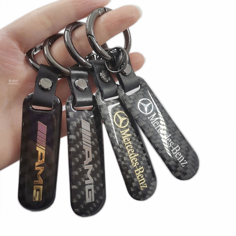 1x Logam Serat Karbon AMG Mercedes Benz Logo Auto Mobil Hias Kunci Ring Rantai Hadiah Kado