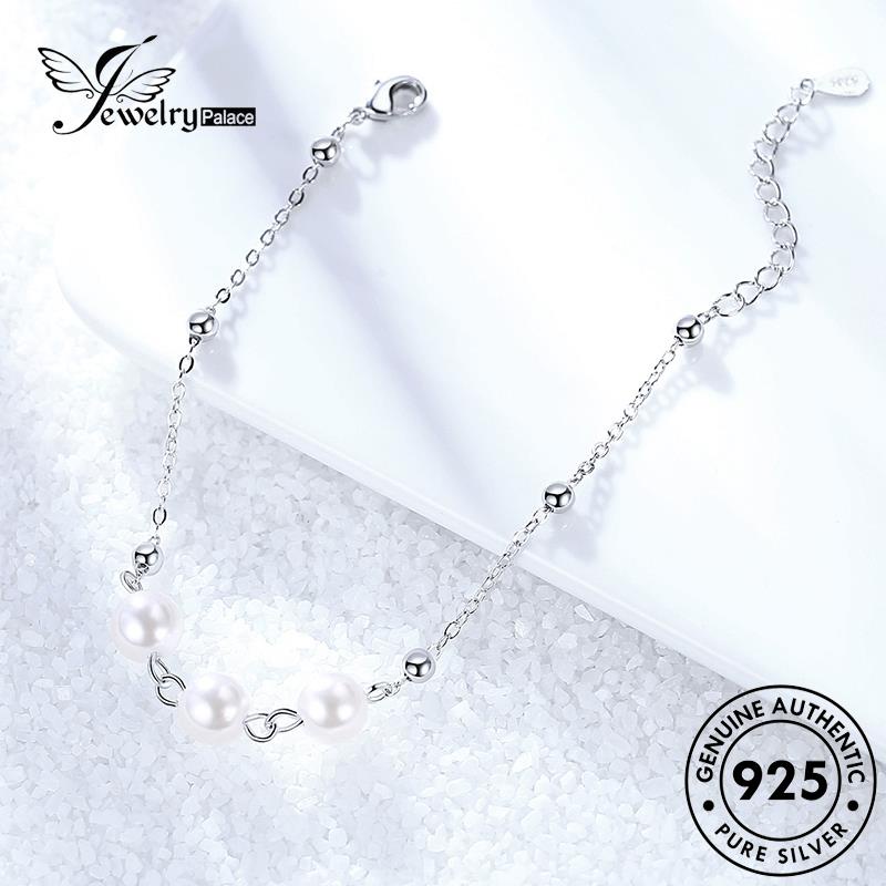 Jewelrypalace Gelang Tangan Mutiara Pearl Simple925 Bulat Wanita Perak Asli B36