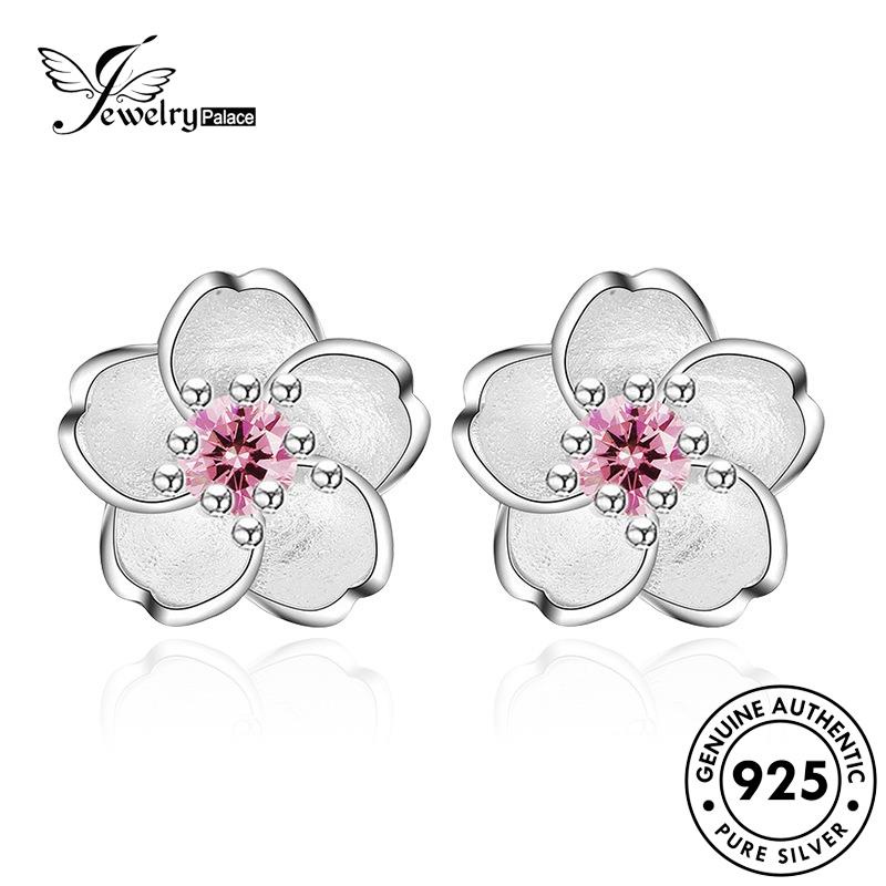 Jewelrypalace Berlian Perak925 Asli Pink Anting Romantis Kristal Wanita Bunga Stud E2