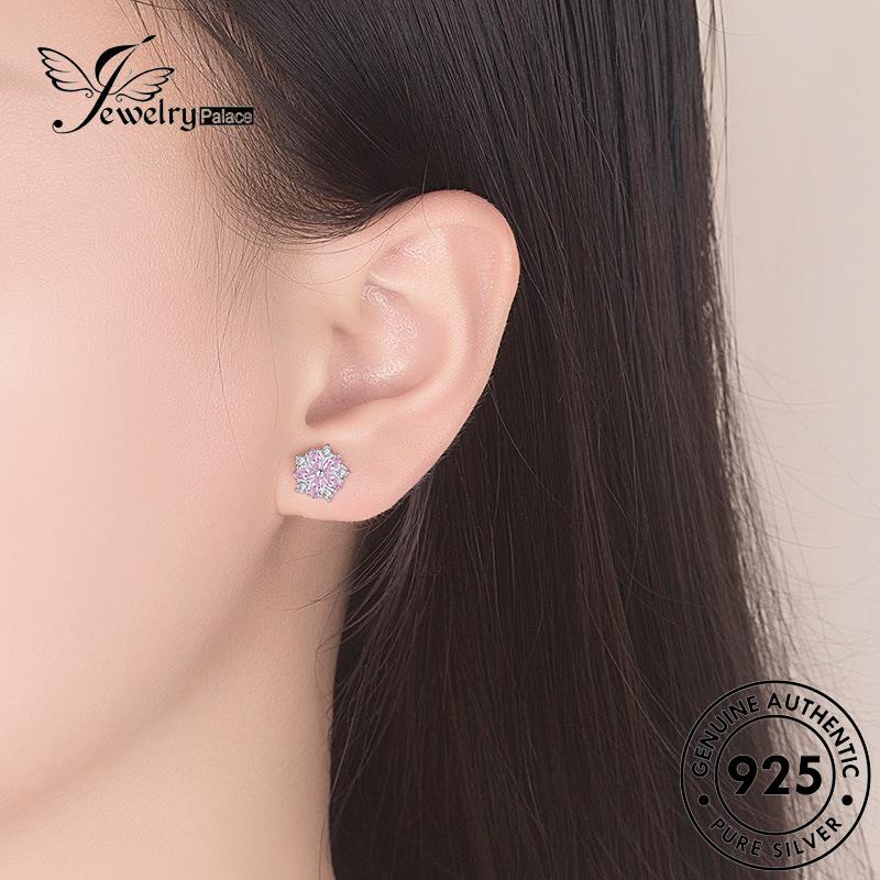 Jewelrypalace Asli Anting Bunga Wanita Fashion Berlian Pink925 Stud Kristal Perak E15