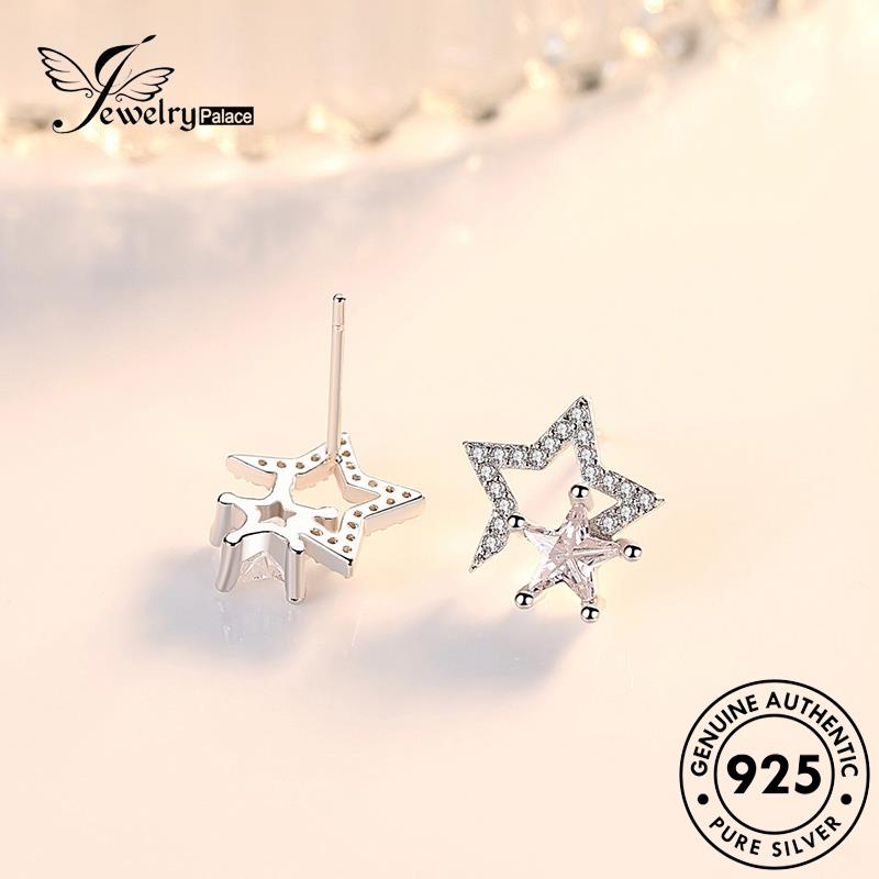 Jewelrypalace Berlian Moissanite Stud925 Wanita Asli Anting Perak Kepribadian Bintang E103