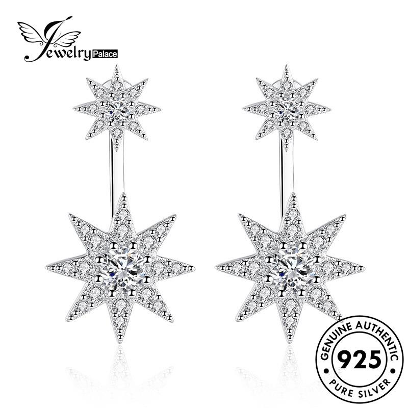 Jewelrypalace Anting Fashion Wanita Asli Moissanite 925bintang Segi Delapan Berlian Perak Stud E106