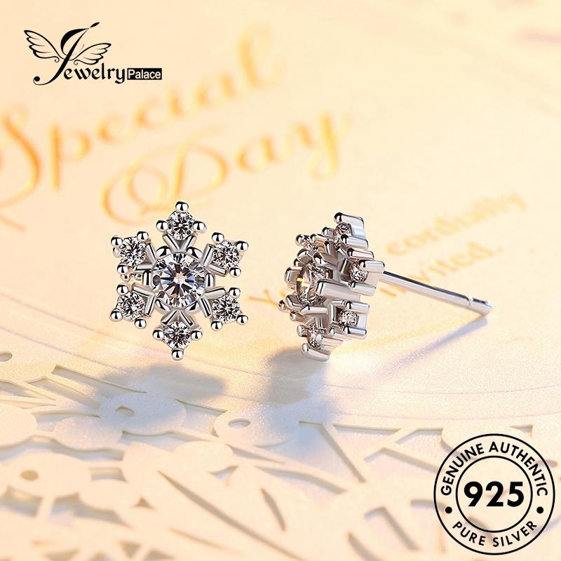 Jewelrypalace925 Stud Asli Berlian Wanita Perak Moissanite Snowflake Anting Fashion E57