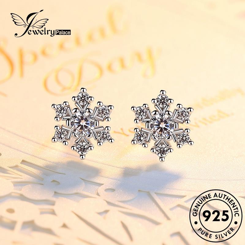 Jewelrypalace925 Stud Asli Berlian Wanita Perak Moissanite Snowflake Anting Fashion E57