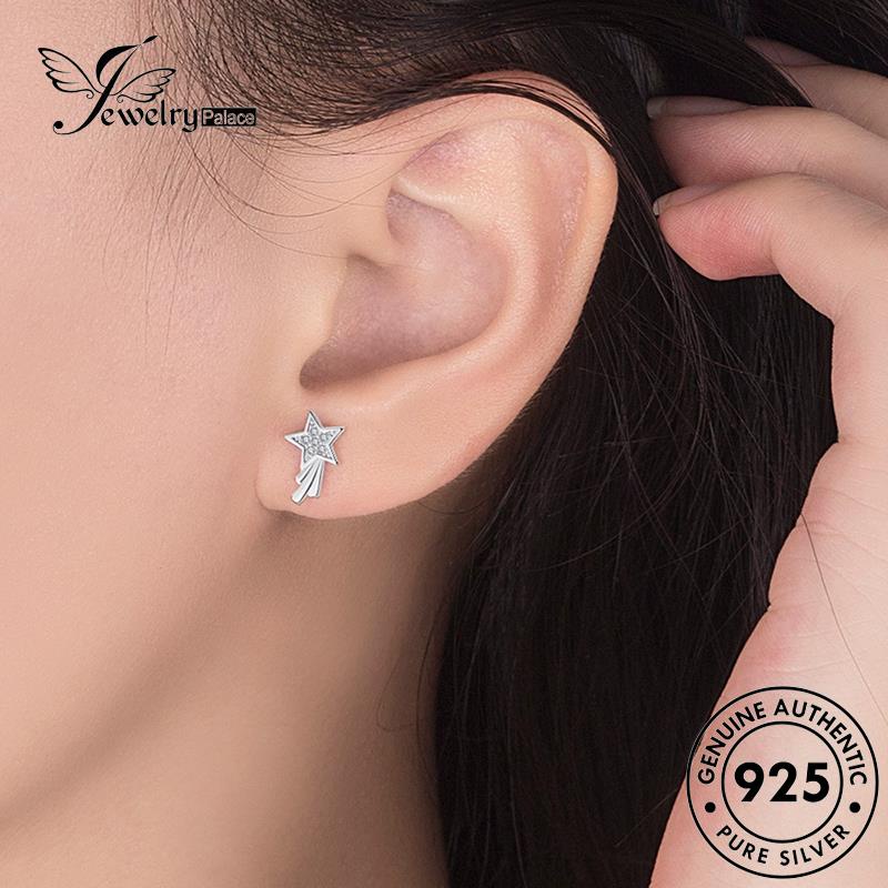 Jewelrypalace Asli Anting925 Moissanite Berlian Stud Wanita Simple Perak Bintang Berujung Lima E182