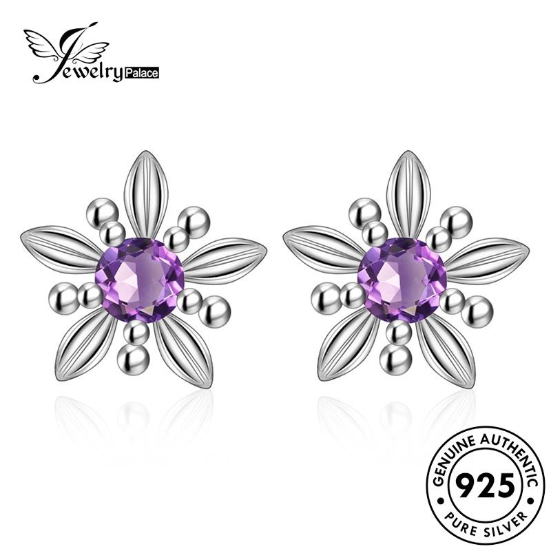 Jewelrypalace Stud Asli Kecubung925 Bunga Perak Anting Fashion Wanita E124