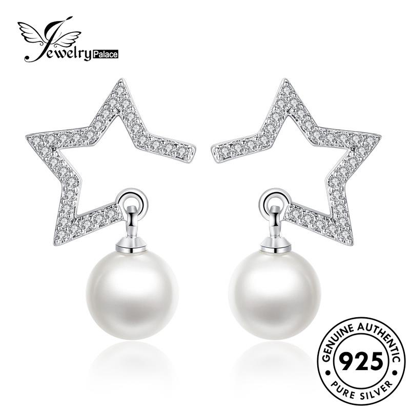 Jewelrypalace Stud Perak Bintang Wanita Anting925Mutiara Fashion Asli Berujung Lima E261