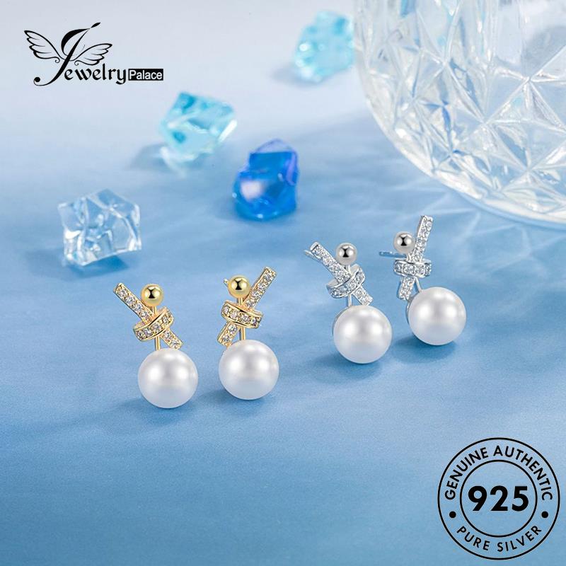 Jewelrypalace Emas925 Perak Pribadi Stud Asli Busur Mutiara Wanita Anting E250